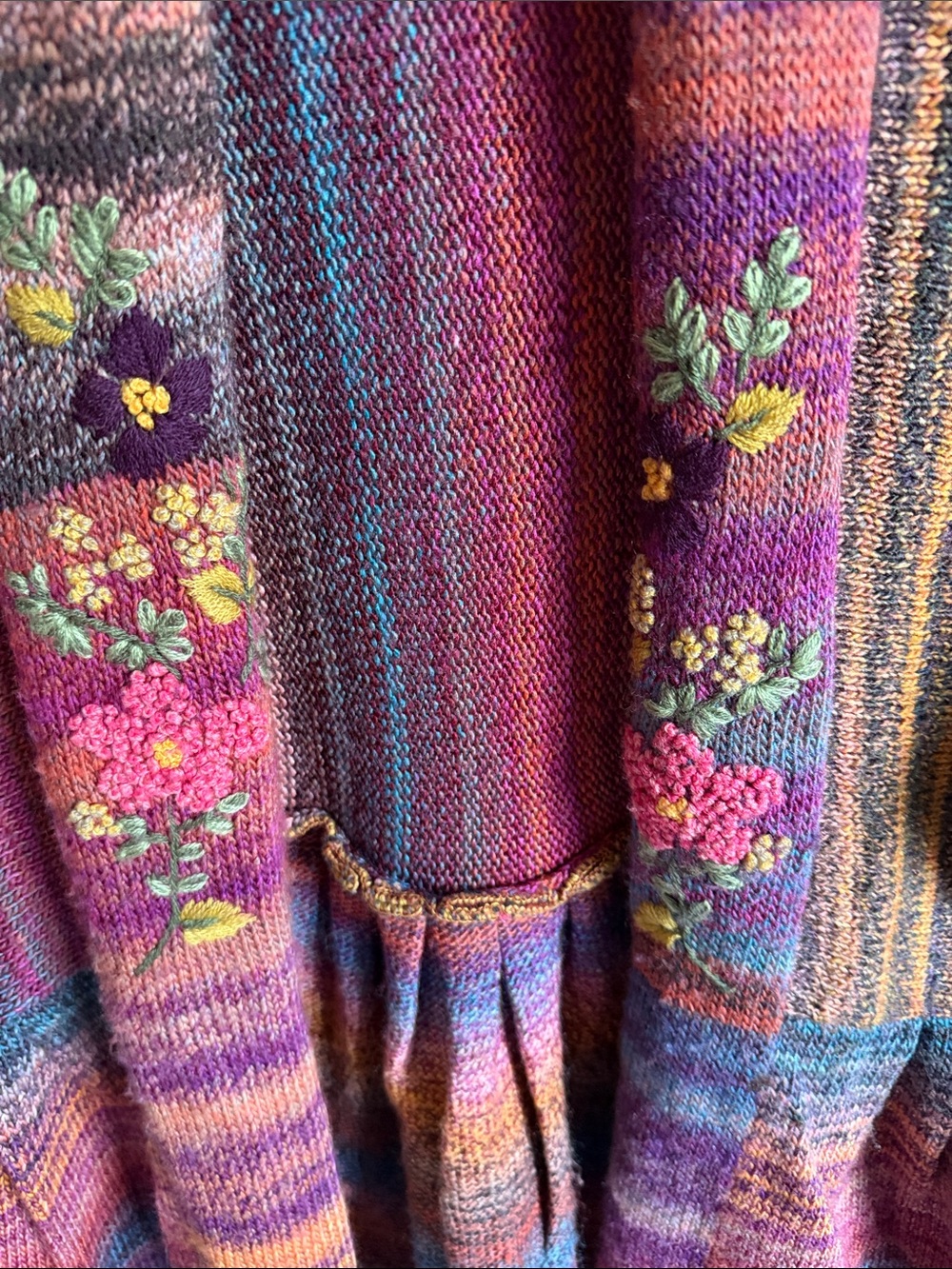 April Cornell Multicolor Striped Open-Front Embroidered Sweater Size L - Picture 3 of 4